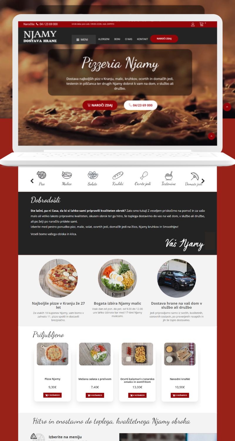 Nova spletna stran s trgovino - vodenje projekta digitalizacije Pizzeria Njamy